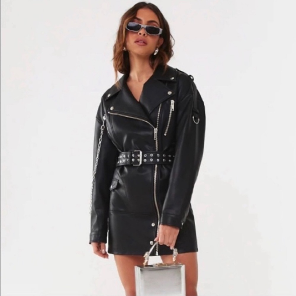 Forever 21 Moto Faux Oversized MIDI Leather Jacket or Mini Dress Size S NWT